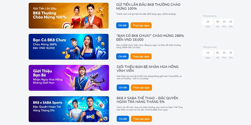 Danh sách khuyến mãi hấp dẫn khi đăng nhập Bk8 thành công